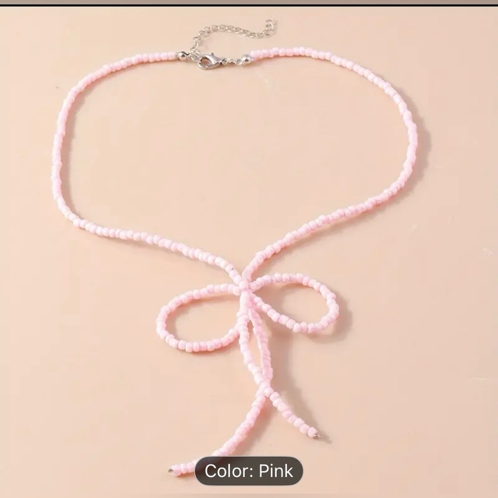 Delicate Pink Bow Necklace Choker Style